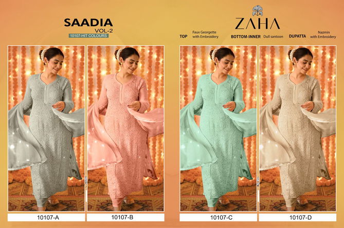 Zaha Saadia Vol 2 Wholesale Designer Pakistani Salwar Suits Catalog